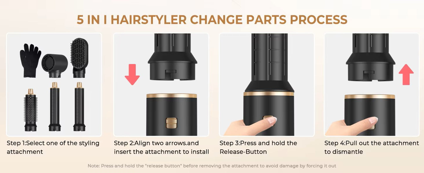 Brosse / sèche cheveux électrique 5 en 1 : sèche-cheveux, lisseur, fer à boucler, technologie à ions négatifs, outil de coiffage multifonctionnel