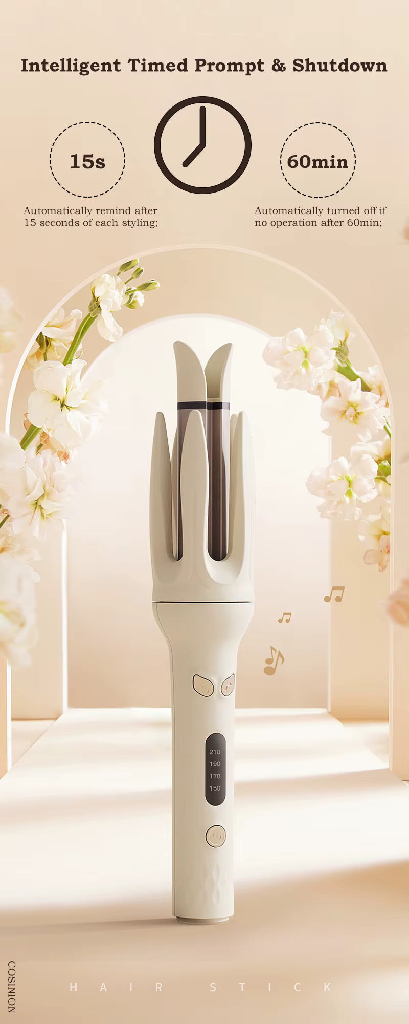 Fer à boucler automatique 28 mm à ions négatifs, électrique, en céramique, rotatif, anti-emmêlement, pour boucles et ondulations.