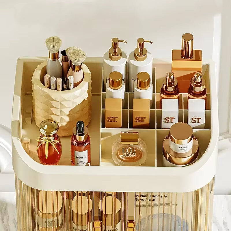 Boîte de rangement pour maquillage, organisateur de cosmétiques anti-poussière, boîte de rangement pour bijoux, vernis à ongles et maquillage, organisateur de maquillage de bureau.