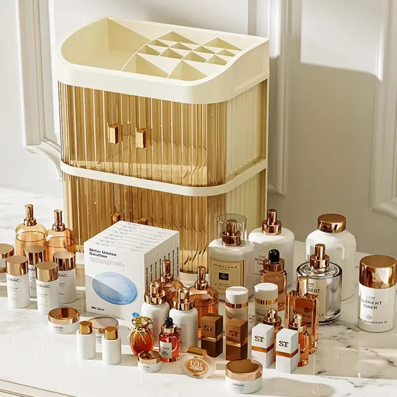 Boîte de rangement pour maquillage, organisateur de cosmétiques anti-poussière, boîte de rangement pour bijoux, vernis à ongles et maquillage, organisateur de maquillage de bureau.