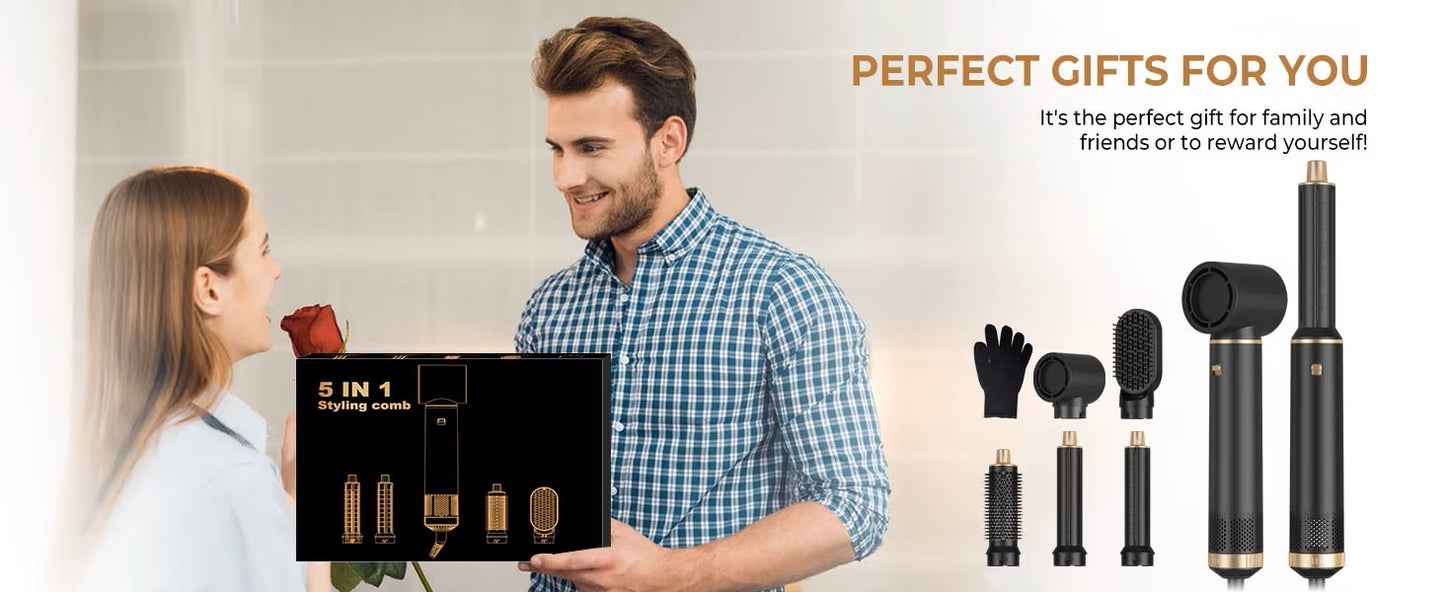 Brosse / sèche cheveux électrique 5 en 1 : sèche-cheveux, lisseur, fer à boucler, technologie à ions négatifs, outil de coiffage multifonctionnel