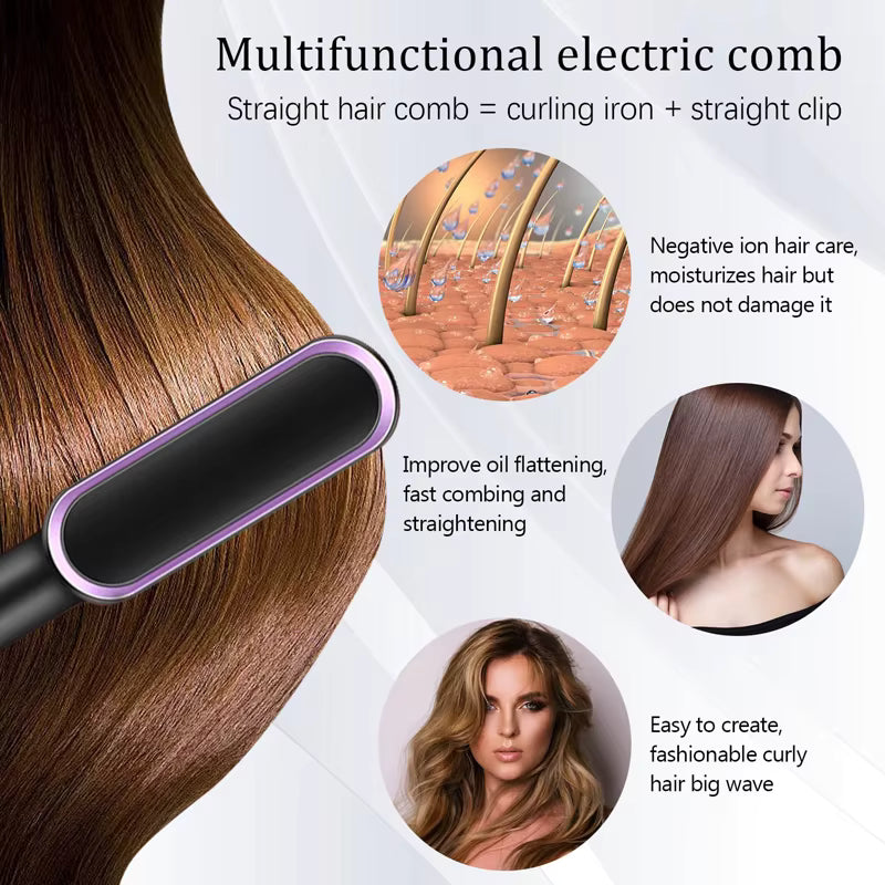 Lisseur à cheveux en céramique chauffante 2 en 1, brosse lissante électrique à ions négatifs, outil de coiffage à chauffe rapide, existe en 4 couleurs.