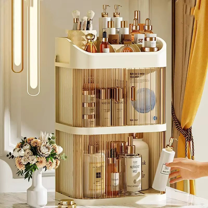 Boîte de rangement pour maquillage, organisateur de cosmétiques anti-poussière, boîte de rangement pour bijoux, vernis à ongles et maquillage, organisateur de maquillage de bureau.