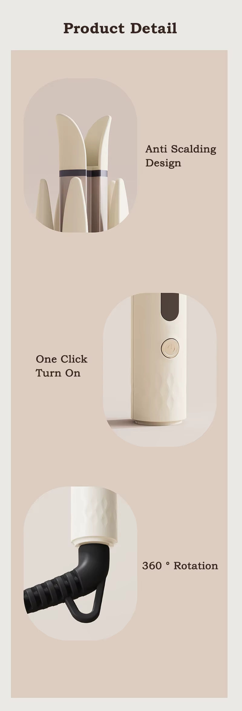 Fer à boucler automatique 28 mm à ions négatifs, électrique, en céramique, rotatif, anti-emmêlement, pour boucles et ondulations.