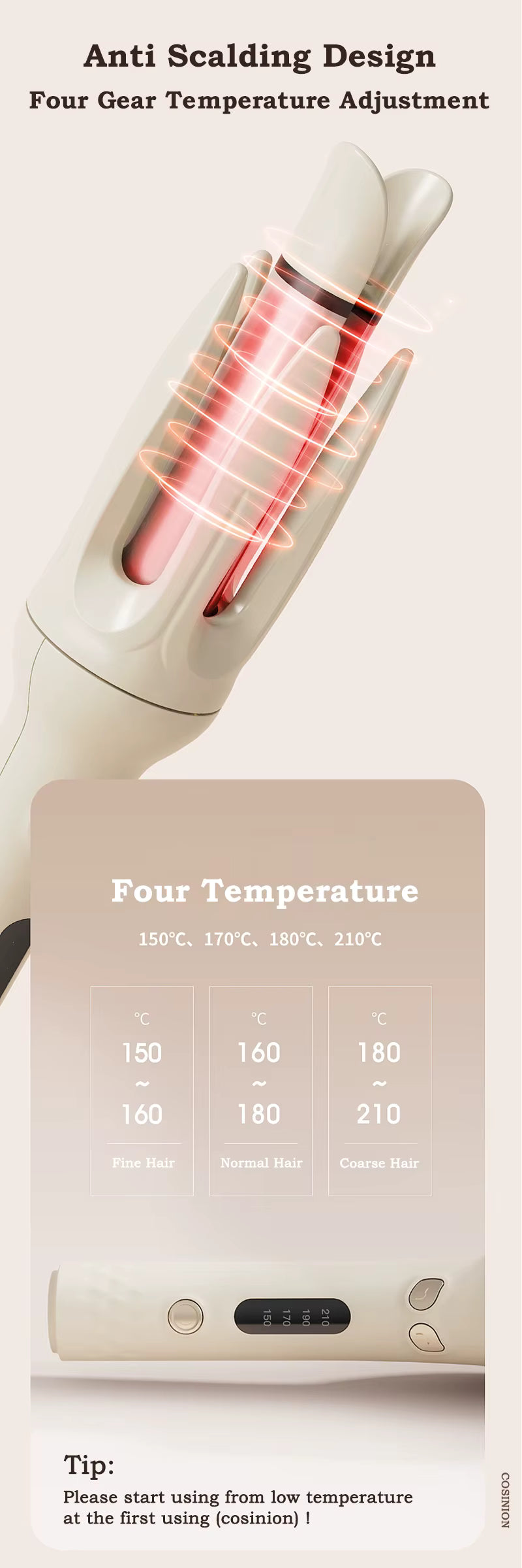 Fer à boucler automatique 28 mm à ions négatifs, électrique, en céramique, rotatif, anti-emmêlement, pour boucles et ondulations.